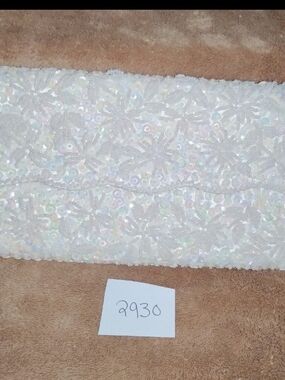 Vintage Beaded White Sequin Clutch Bag Elegant Sparkle